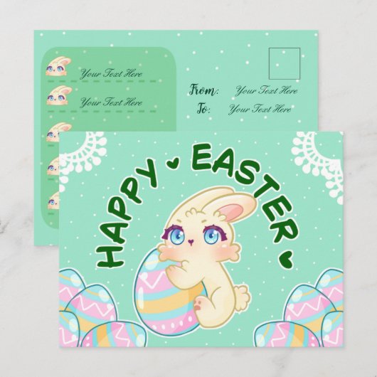 Cute Easter Bunny Hugging Egg Feestdagenkaart (Voorkant / Achterkant)