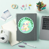 Cute Easter Bunny Hugging Egg Sticker (iPad Cover)