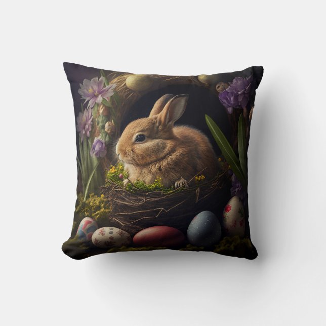 Cute Easter Bunny in nest and eggs around Kussen (Voorkant)