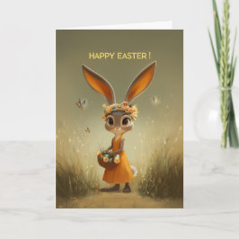 Cute Easter Bunny in Orange Dress w/ Basket Kaart