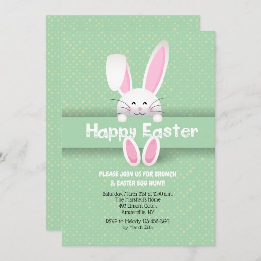 Cute Easter Bunny Invitation Kaart (Voorkant / Achterkant)