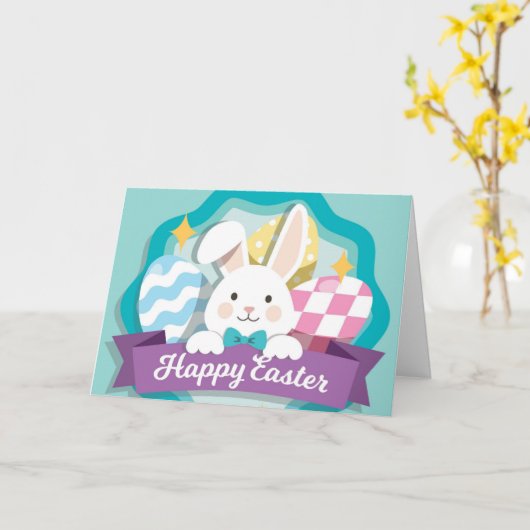 Cute Easter Bunny Kaart (Gele Bloem)
