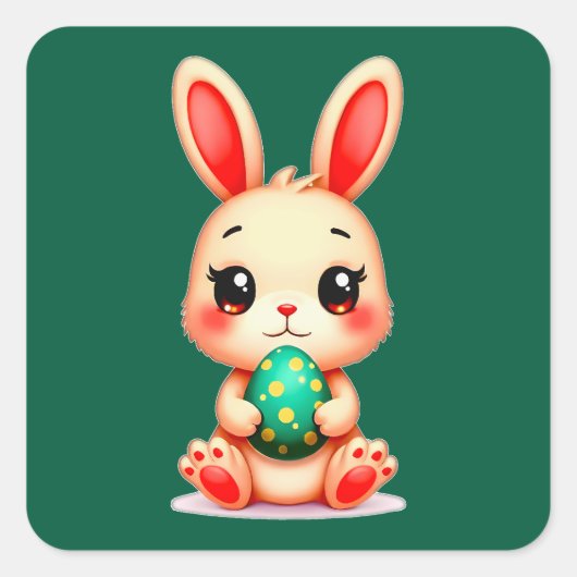Cute Easter Bunny – Kawaii Rabbit with Autocolante Vierkante Sticker (Voorkant)