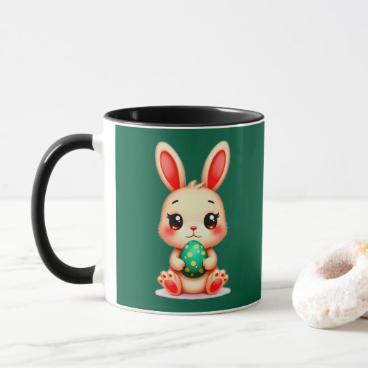 Cute Easter Bunny – Kawaii Rabbit with Egg caneca Mok (Met donut)