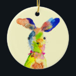 Cute Easter bunny  Keramisch Ornament<br><div class="desc">Watercolor original illustration of a cute Easter bunny rabbit in yellow and blue</div>