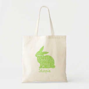 Cute Easter Bunny Kinder Green Name Tote Bag