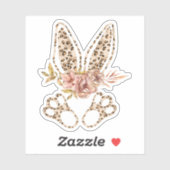 Cute Easter Bunny Leopart Floral Vinyl Sticker (Vel)