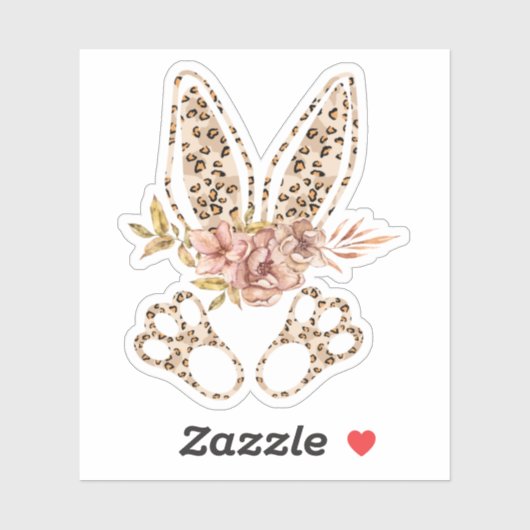 Cute Easter Bunny Leopart Floral Vinyl Sticker (Vel)