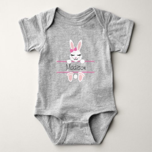 Cute Easter Bunny Monogram Add Name Girl Romper (Voorkant)