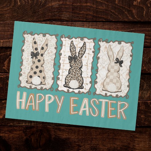 Cute Easter Bunny n Animal Print Brown Bows Teal  Tissuepapier