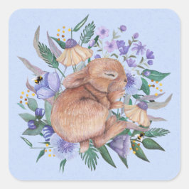 Cute Easter Bunny Paarse Florals Napkins Vierkante Sticker