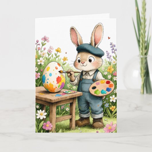 Cute Easter Bunny Painting Egg Whimsical Easter Kaart (Voorkant)