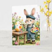 Cute Easter Bunny Painting Egg Whimsical Easter Kaart (Gele Bloem)