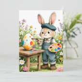 Cute Easter Bunny Painting Egg Whimsical Flat Kaart (Staand voorkant)