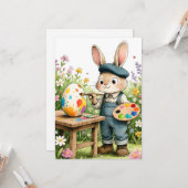 Cute Easter Bunny Painting Egg Whimsical Flat Kaart (Voorkant / Achterkant in situ)