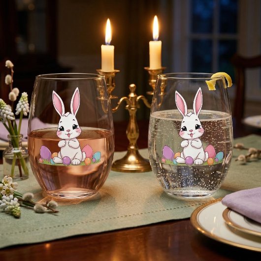Cute Easter Bunny & Pastel Easter Eggs  Wijnglas Zonder Voet