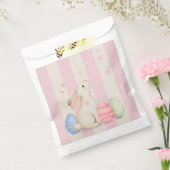 Cute Easter Bunny, Pastel Eggs, and Pink Stripes Bedankzakje (Gezegeld)