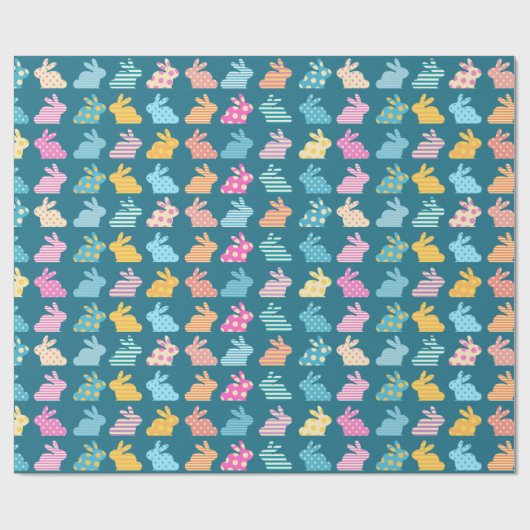 Cute Easter Bunny Pattern Blue Cadeaupapier (Vlak)