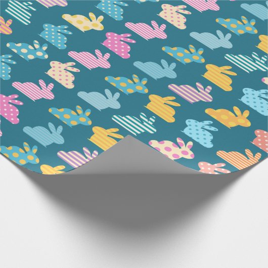 Cute Easter Bunny Pattern Blue Cadeaupapier (Hoek)