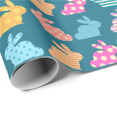 Cute Easter Bunny Pattern Blue Cadeaupapier (Rol Hoek)