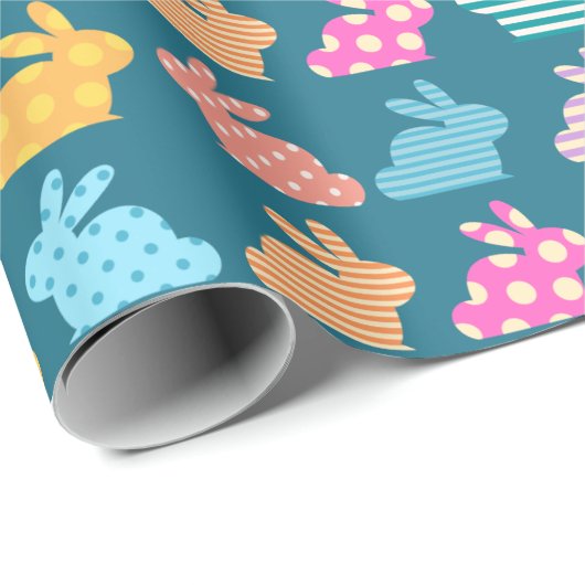 Cute Easter Bunny Pattern Blue Cadeaupapier (Rol Hoek)