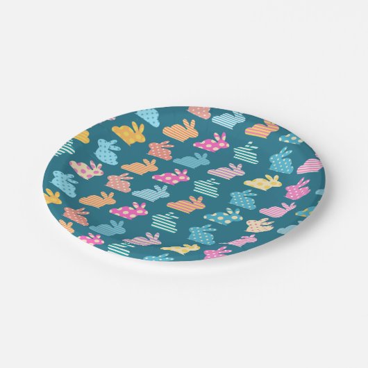 Cute Easter Bunny Pattern Blue Papieren Bordje (Gekanteld)