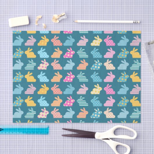 Cute Easter Bunny Pattern Blue Tissuepapier (Craft)