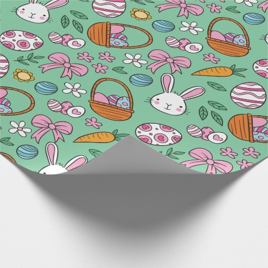 Cute Easter Bunny Pattern Cadeaupapier (Hoek)