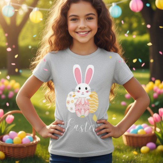 Cute Easter Bunny Pattern Eggs Girls T-Shirt