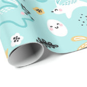 Cute Easter Bunny Pattern Kawaii Rabbits Eggs  Cadeaupapier (Rol Hoek)