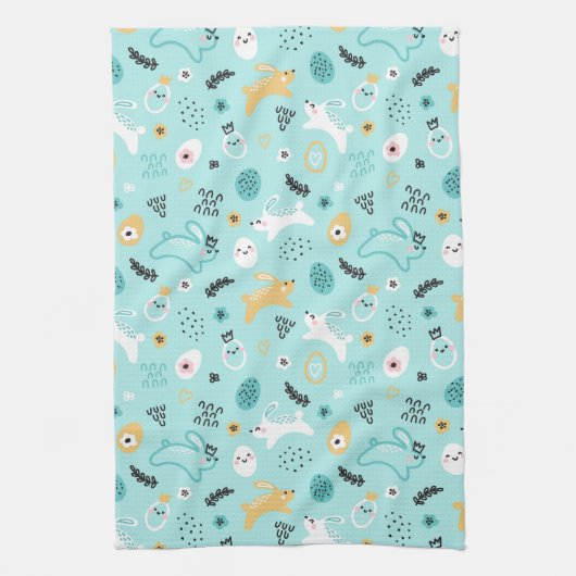 Cute Easter Bunny Pattern Kawaii Rabbits Eggs  Theedoek (Verticaal)
