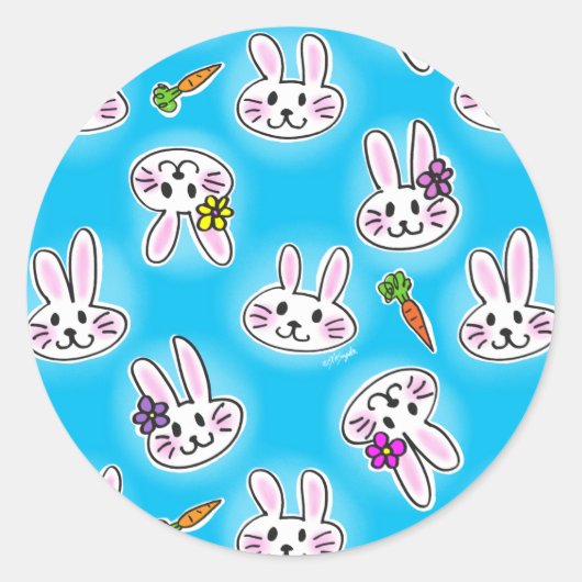 Cute Easter Bunny Pattern Ronde Sticker (Voorkant)