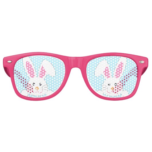 Cute Easter Bunny Pink Retro Zonnebril (Voorkant)