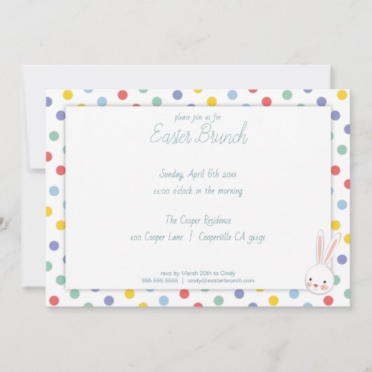 Cute Easter Bunny Polka Dot Brunch Uitnodiging (Voorkant)