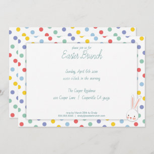 Cute Easter Bunny Polka Dot Brunch Uitnodiging