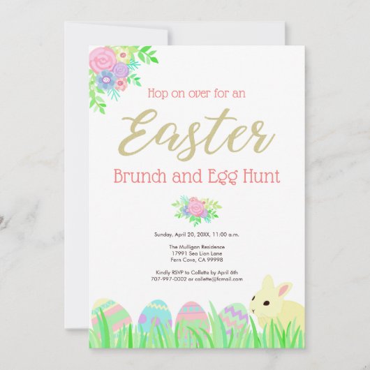 Cute Easter Bunny Rabbit Floral Brunch Egg Hunt Kaart (Voorkant)