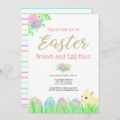 Cute Easter Bunny Rabbit Floral Brunch Egg Hunt Kaart (Voorkant / Achterkant)