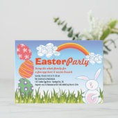 Cute Easter Bunny Rabbit Fun Egg Hunt Party Invite Kaart (Staand voorkant)