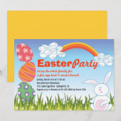 Cute Easter Bunny Rabbit Fun Egg Hunt Party Invite Kaart (Voorkant / Achterkant)