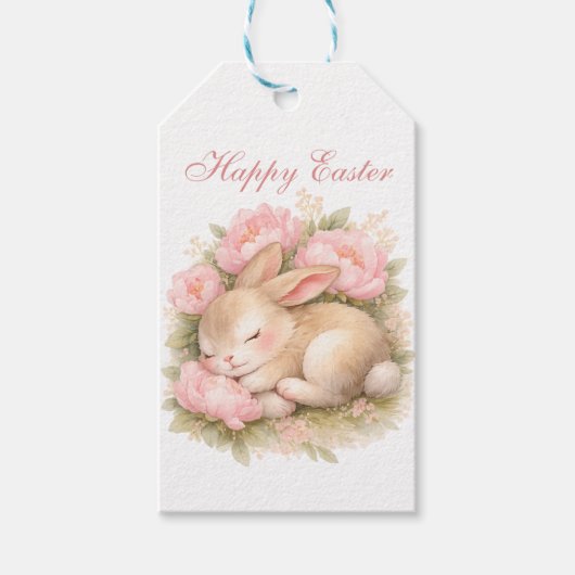 Cute Easter Bunny Rabbit Pink Blush Peony Cadeaulabel (Voorkant)