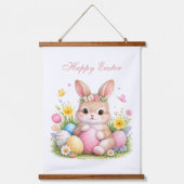 Cute Easter Bunny Rabbit Pink Blush Peony Hangend Wandkleed (Voorkant)