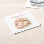 Cute Easter Bunny Rabbit Pink Blush Peony Kartonnen Onderzetters (Schuin)