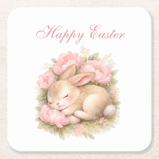 Cute Easter Bunny Rabbit Pink Blush Peony Kartonnen Onderzetters (Voorkant)