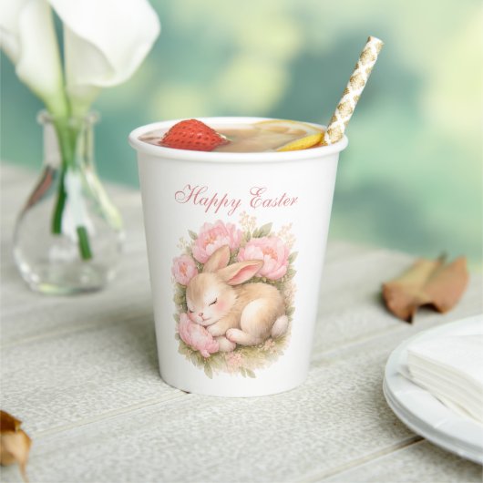 Cute Easter Bunny Rabbit Pink Blush Peony Papieren Bekers (Insitu)