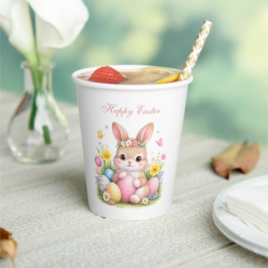Cute Easter Bunny Rabbit Pink Blush Peony Papieren Bekers (Insitu)