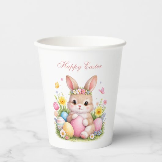 Cute Easter Bunny Rabbit Pink Blush Peony Papieren Bekers (Voorkant)