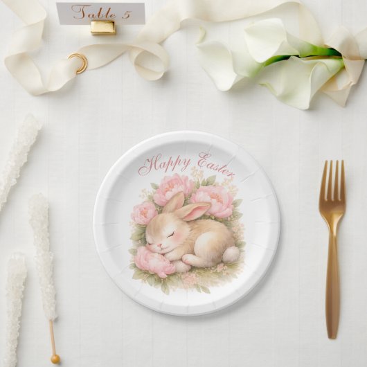 Cute Easter Bunny Rabbit Pink Blush Peony Papieren Bordje (Huwelijk)