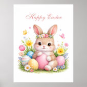 Cute Easter Bunny Rabbit Pink Blush Peony Poster (Voorkant)