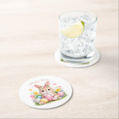 Cute Easter Bunny Rabbit Pink Blush Peony Ronde Kartonnen Onderzetter (Insitu)