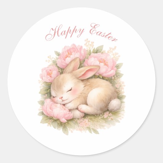 Cute Easter Bunny Rabbit Pink Blush Peony Ronde Sticker (Voorkant)